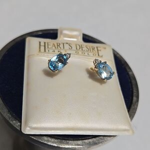 14k Gold Earrings Featuring Blue Topaz And Diamonds
